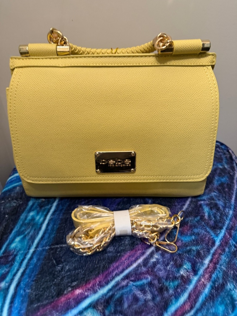 Bebe Natalie top handle satchel Blonde (Yellow) Handbag with crossbody strap